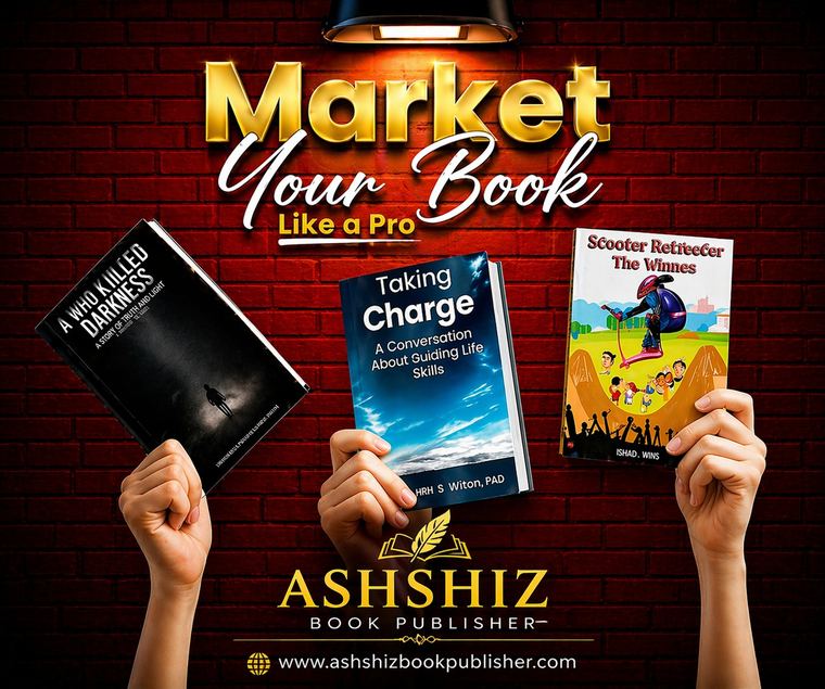 Three published books held up in a marketing campaign image